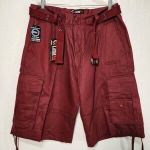 HIP HOP Skater Y2K Streetwear Heavy Cotton Red Belted Cargo Shorts Men's Size 40
